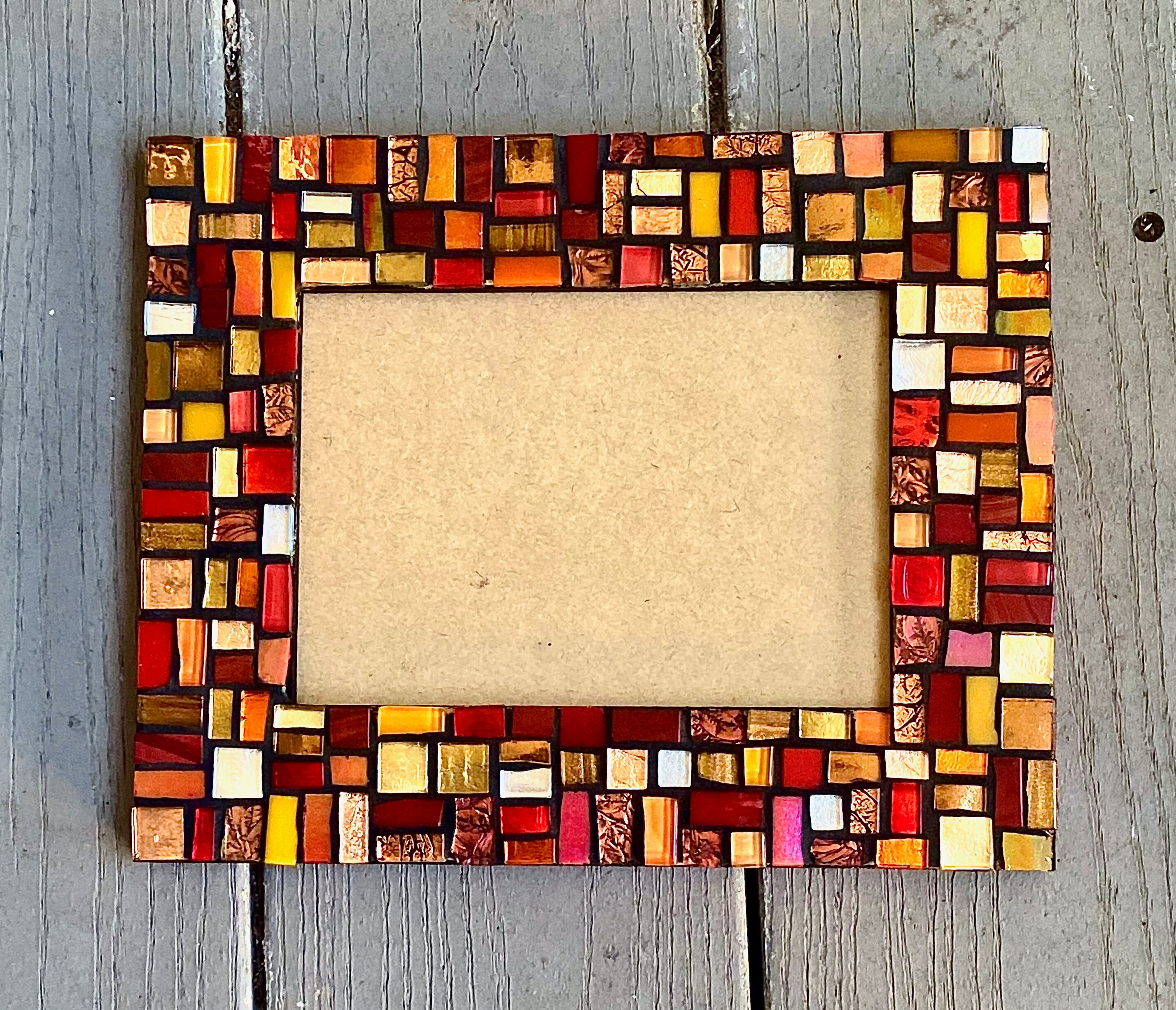 Mosaic Red Glass With Gold Trim Decorative Picture Frame Easel Back 4”x 6”