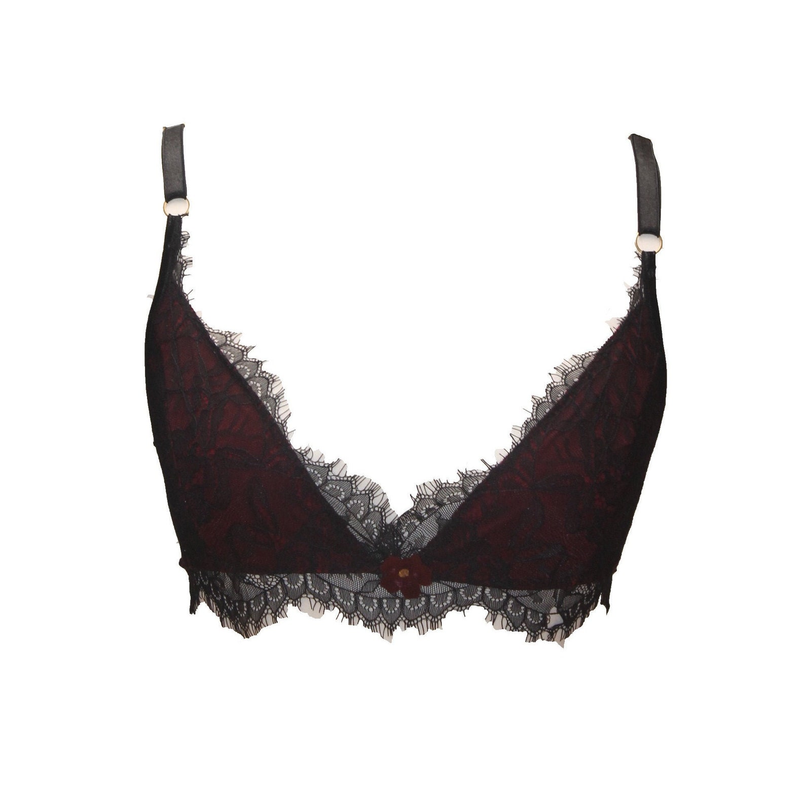 Red merino wool bra with Black eyelash lace Etsy