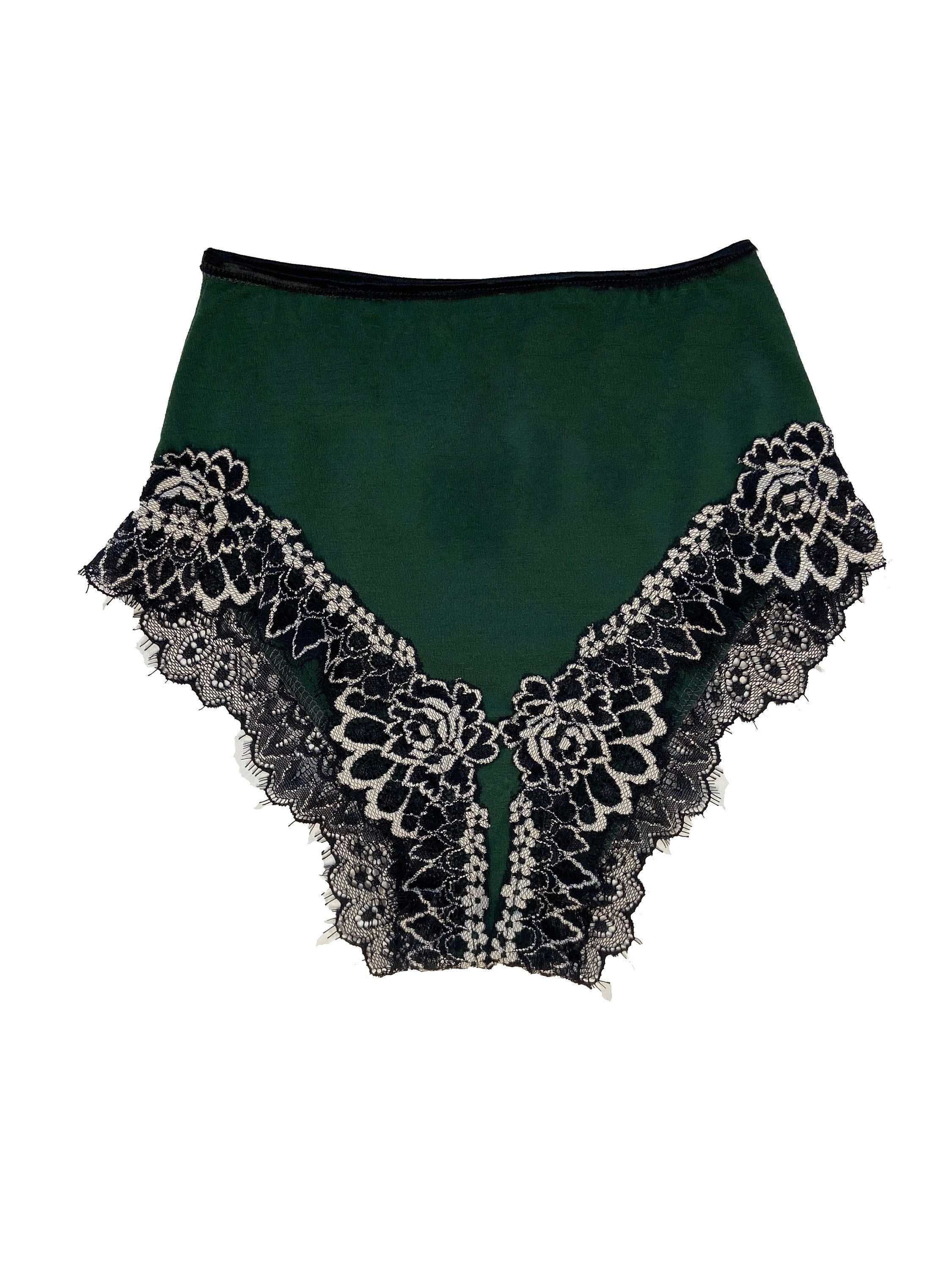 Green High Waisted Merino Wool Knickers With Black & White Etsy UK