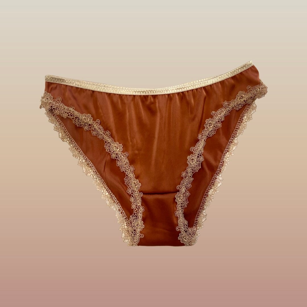 Burnt orange silk knickers with rose lace Etsy