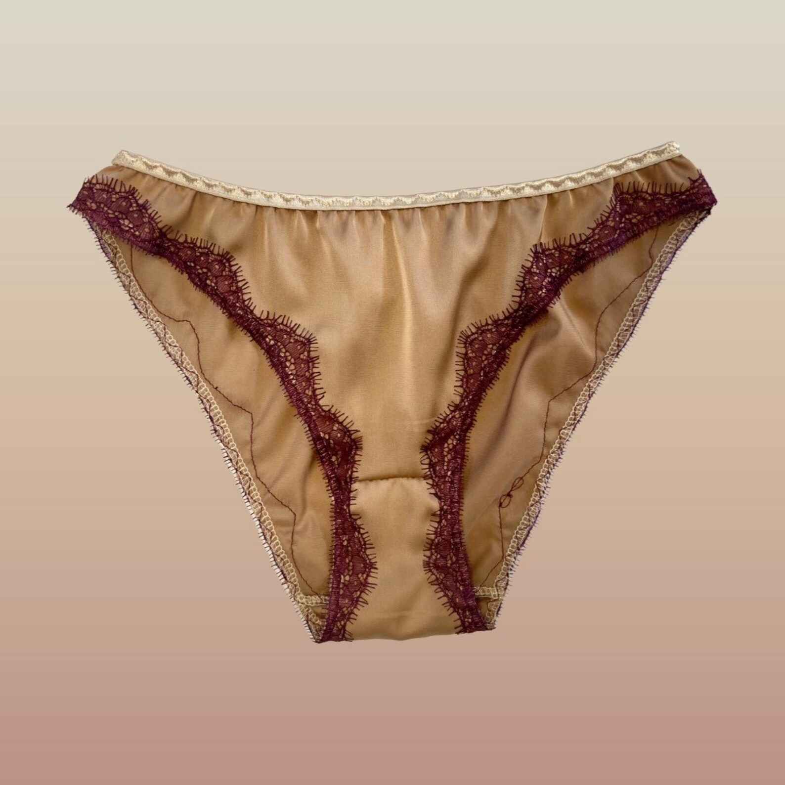 Burnt sugar silk knickers with purple lace Etsy