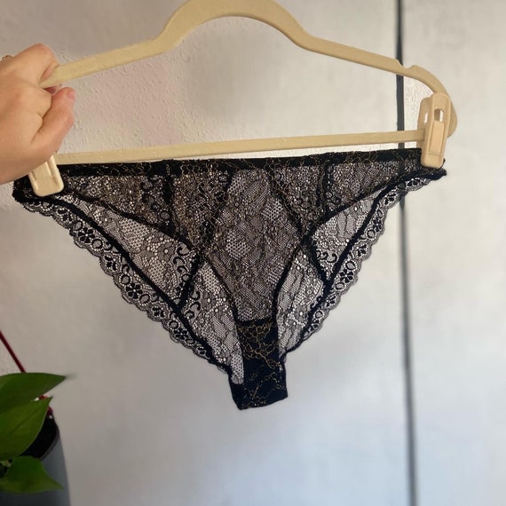 Black Sparkly Soft Lace Lingerie Set/ Black and Gold Lace Bralette and Low  Waist Lace Knickers/ Bespoke Sparkly Underwear 