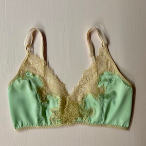Silk Sage Colored Bralette With Cream Lace / Handmade Silk Lingerie 