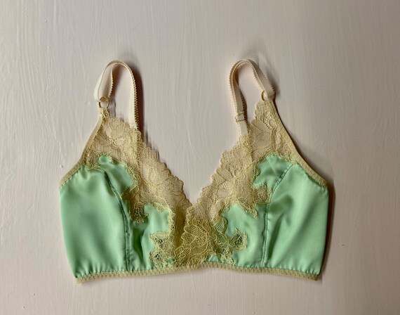 Silk Sage Colored Bralette With Cream Lace Handmade Silk Lingerie Etsy
