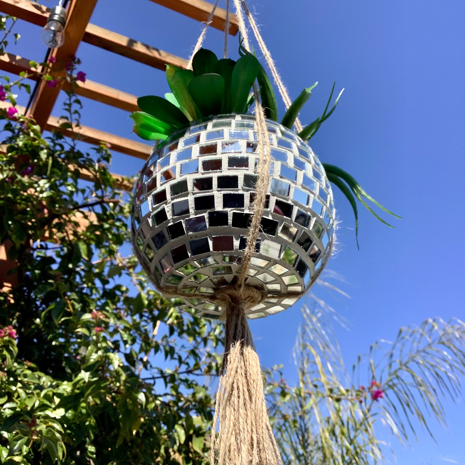 Disco Ball Disco Ball Planter Disco Ball Macrame Planter Etsy
