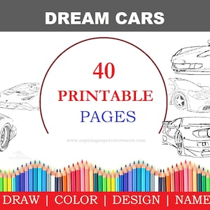Adult coloring book cars | Kids coloring book cars | 40 pages to color | Kids | supercars | sportscars | School | Stationary | Activity Book