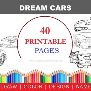 Adult coloring book cars | Kids coloring book cars | 40 pages to color | Kids | supercars | sportscars | School | Stationary | Activity Book