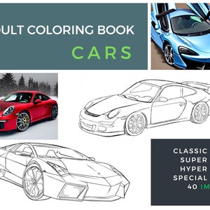 Adult coloring book | Kids coloring book | 40 car pages to color | Kids | cars | Printable | School | Stationary | Activity Book