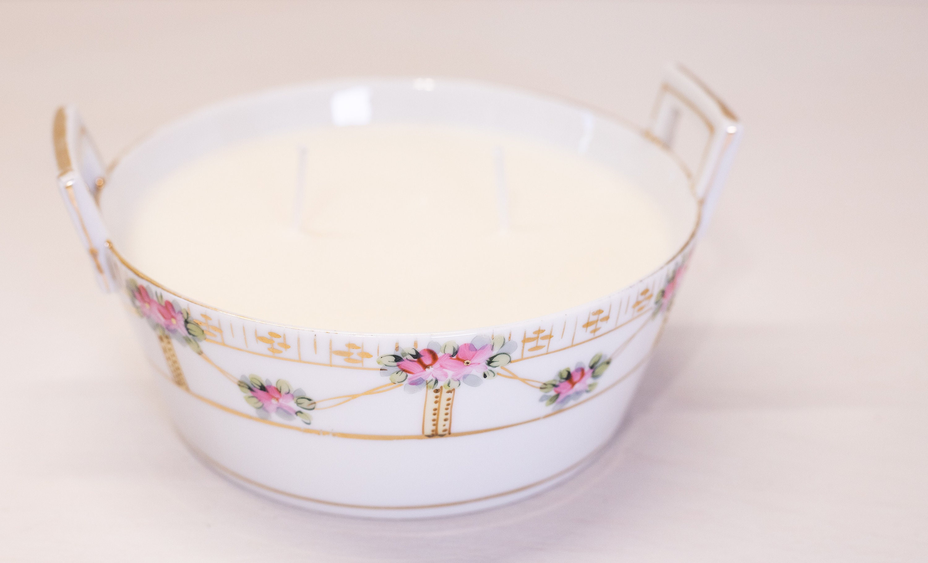 Cream & Sugar Candle - Hand Painted Japanese Nippon - Organic Soy