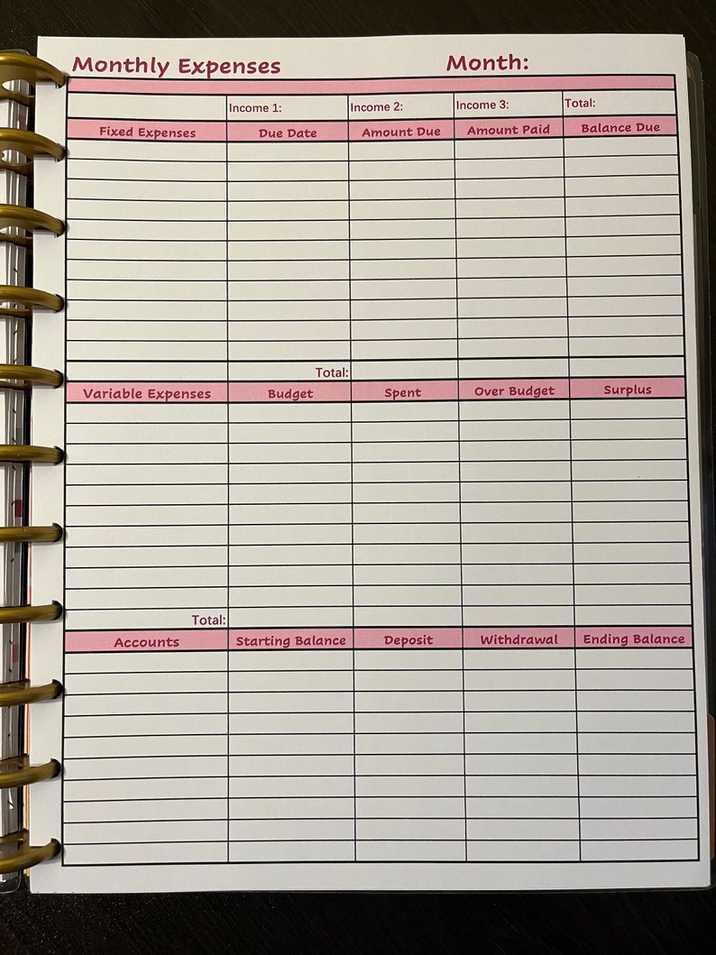 Monthly Budget Expense Tracker - Etsy