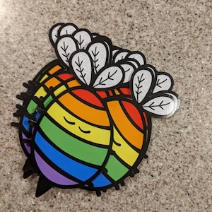 Rainbow Pride Bee - She&#39;s tea and bees Original Art Static Window/Car Cling