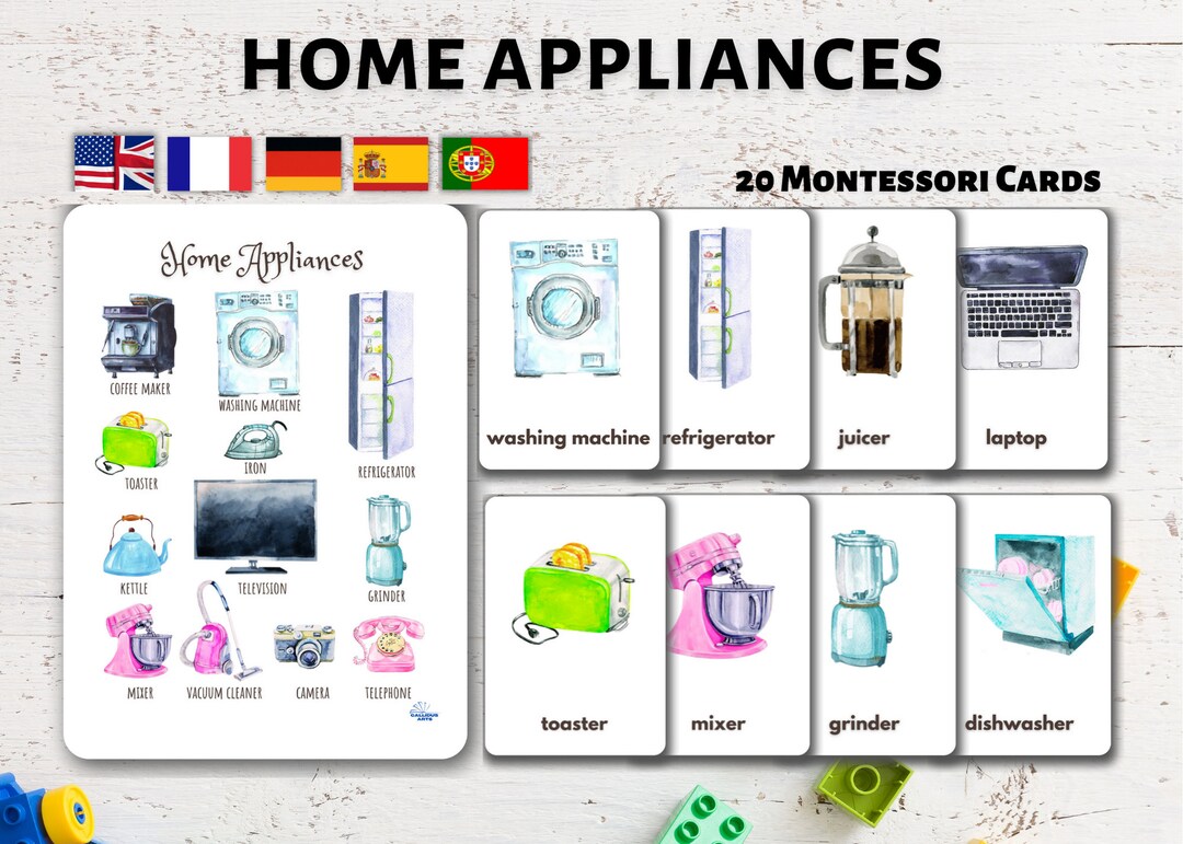 HOME APPLIANCES FLASHCARDS Watercolor Printable Montessori Etsy