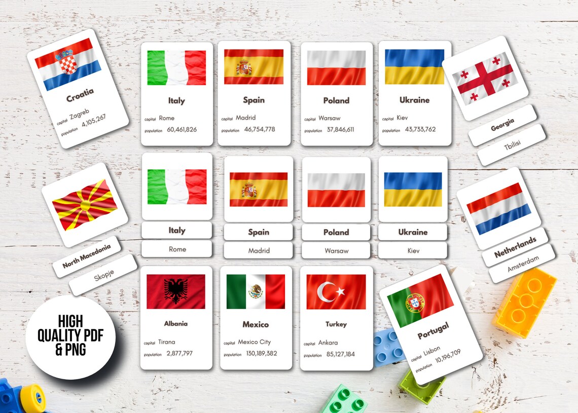 56 European countries Flags Flashcards Printable Montessori Etsy