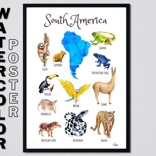 South America Continent Watercolor Animals Printable - Etsy South America Continent Watercolor Animals Printable - Etsy