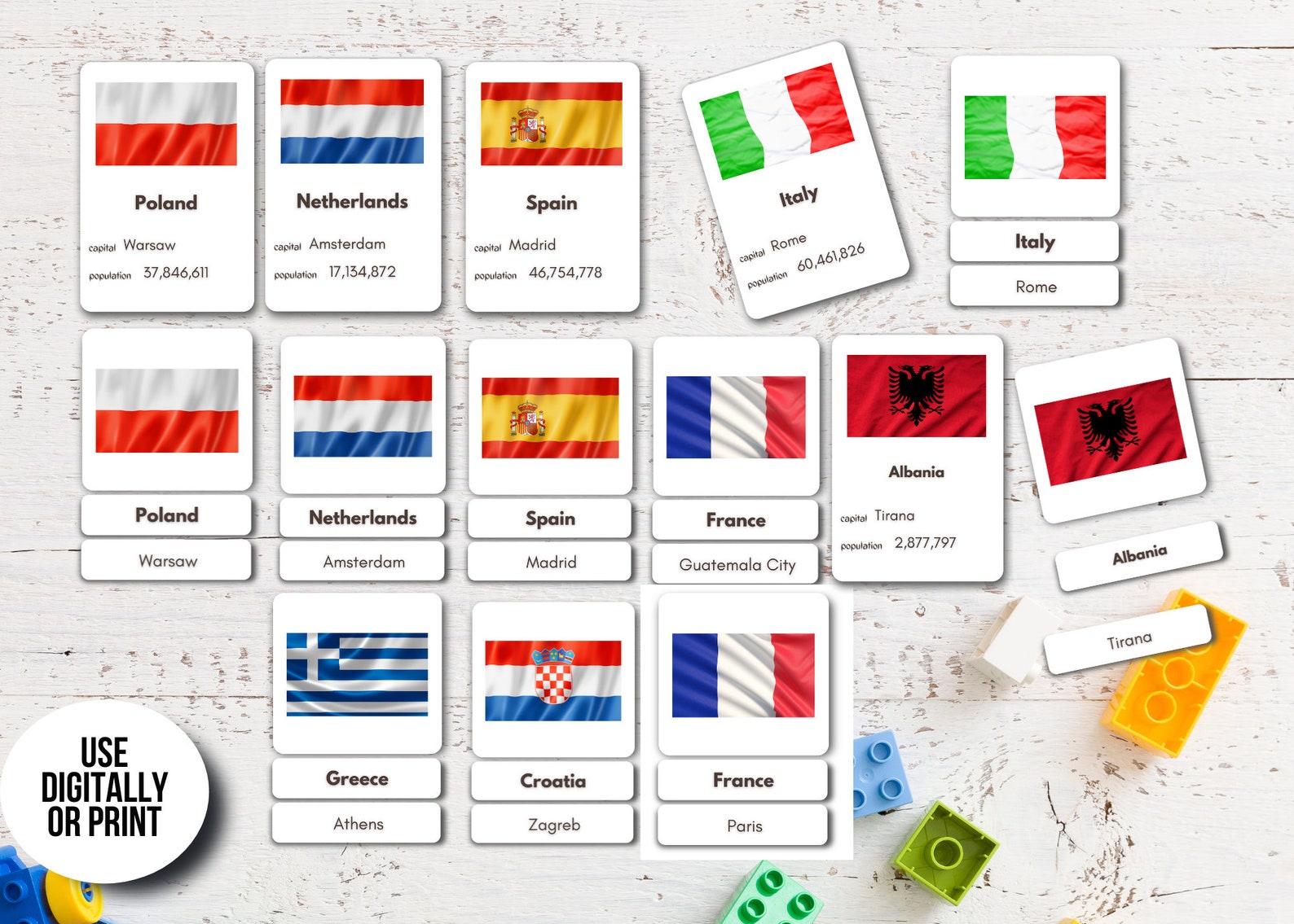 56 European countries Flags Flashcards Printable Montessori | Etsy