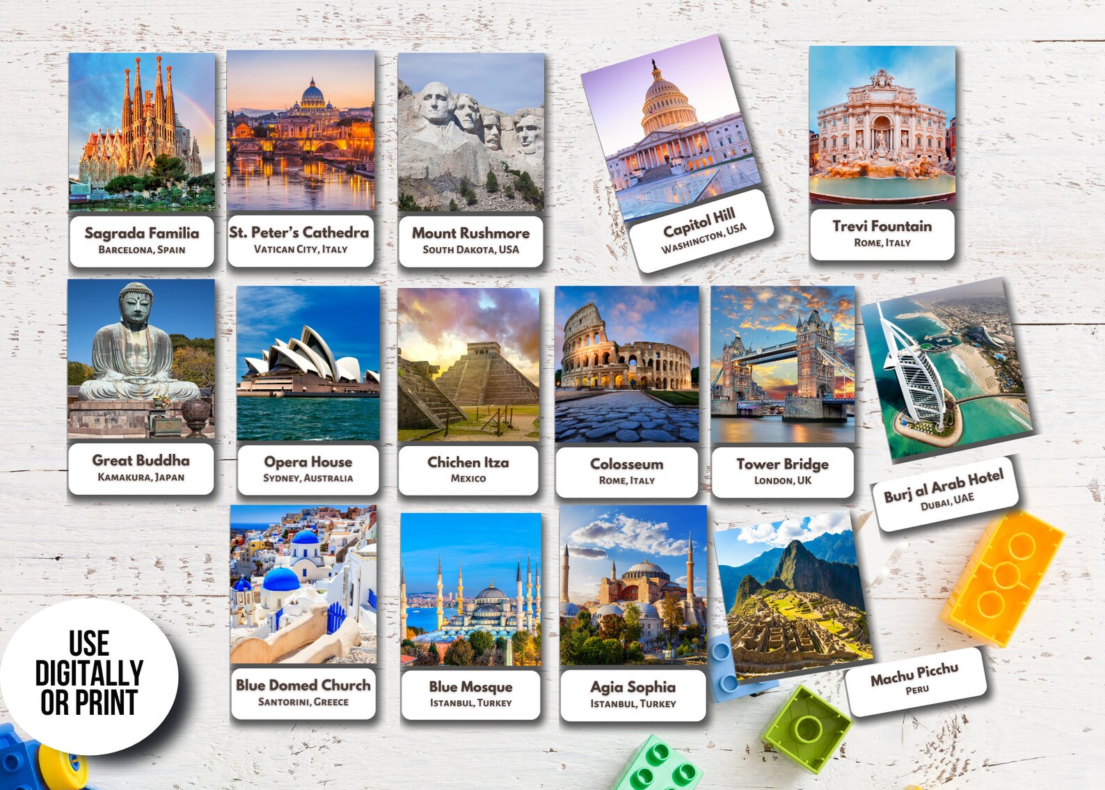 50 Famous Landmarks Flashcards World Wonders Cards Printable Etsy