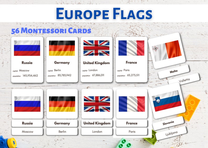 European Countries Flags Flashcards Printable Montessori Etsy