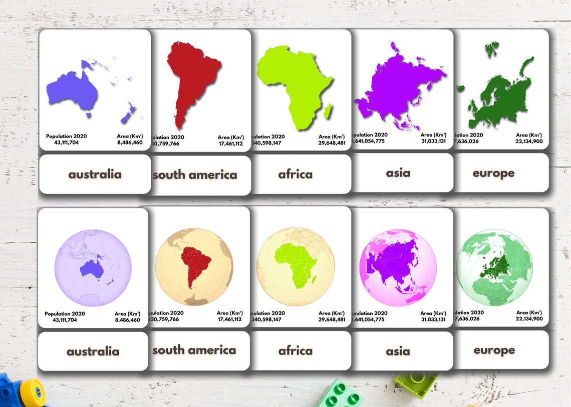 Buy WORLD CONTINENTS Flashcards With Posters Printable Montessori ...