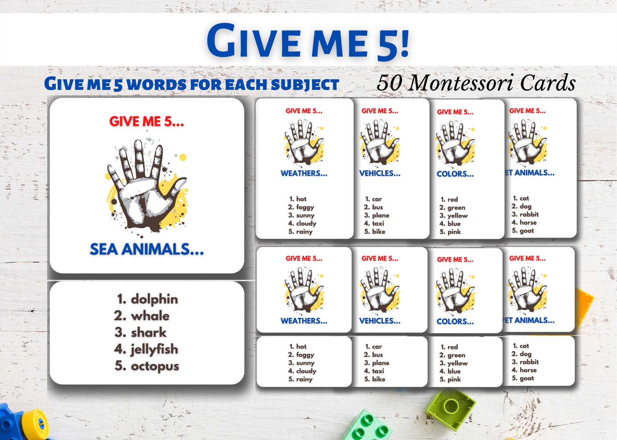32 GIVE ME 5 Flashcards Give Me 5 Words for Each | Etsy