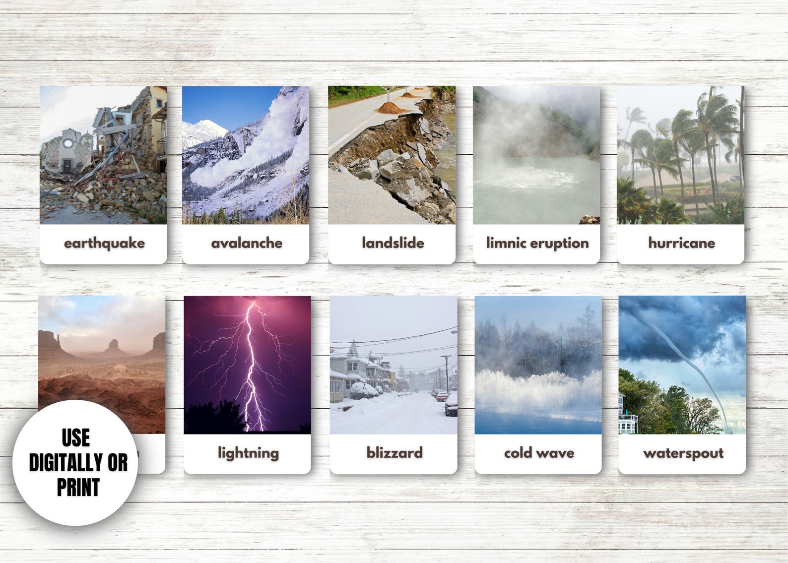 NATURAL DISASTERS FLASHCARDS Printable Montessori Cards Etsy
