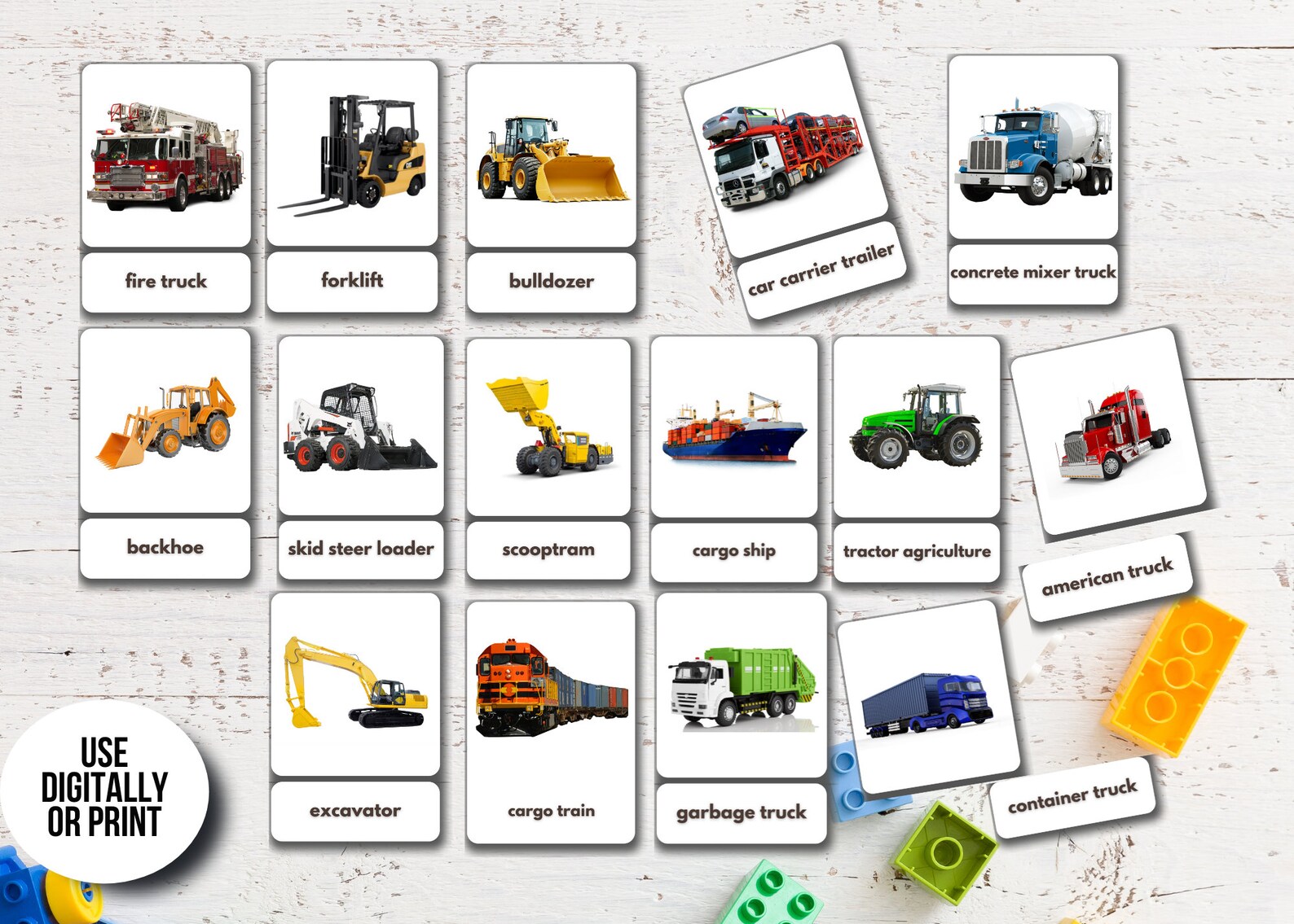 Heavy Vehicles Flashcards real Pictures Printable Heavy Etsy