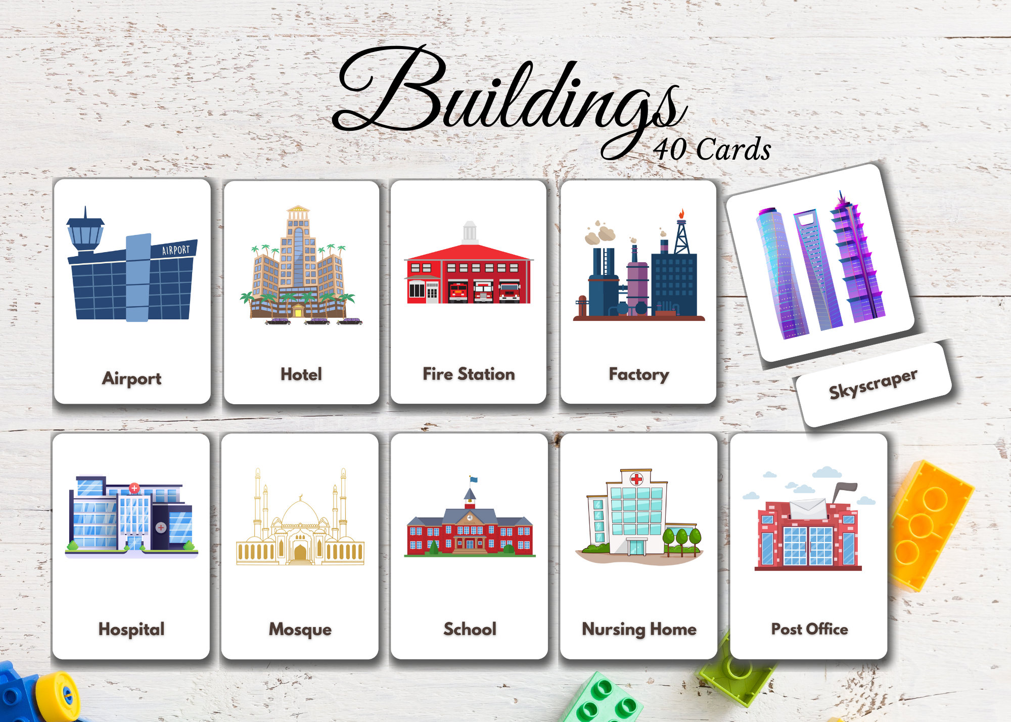 40 Buildings Flashcards Printable Montessori Cards | Etsy