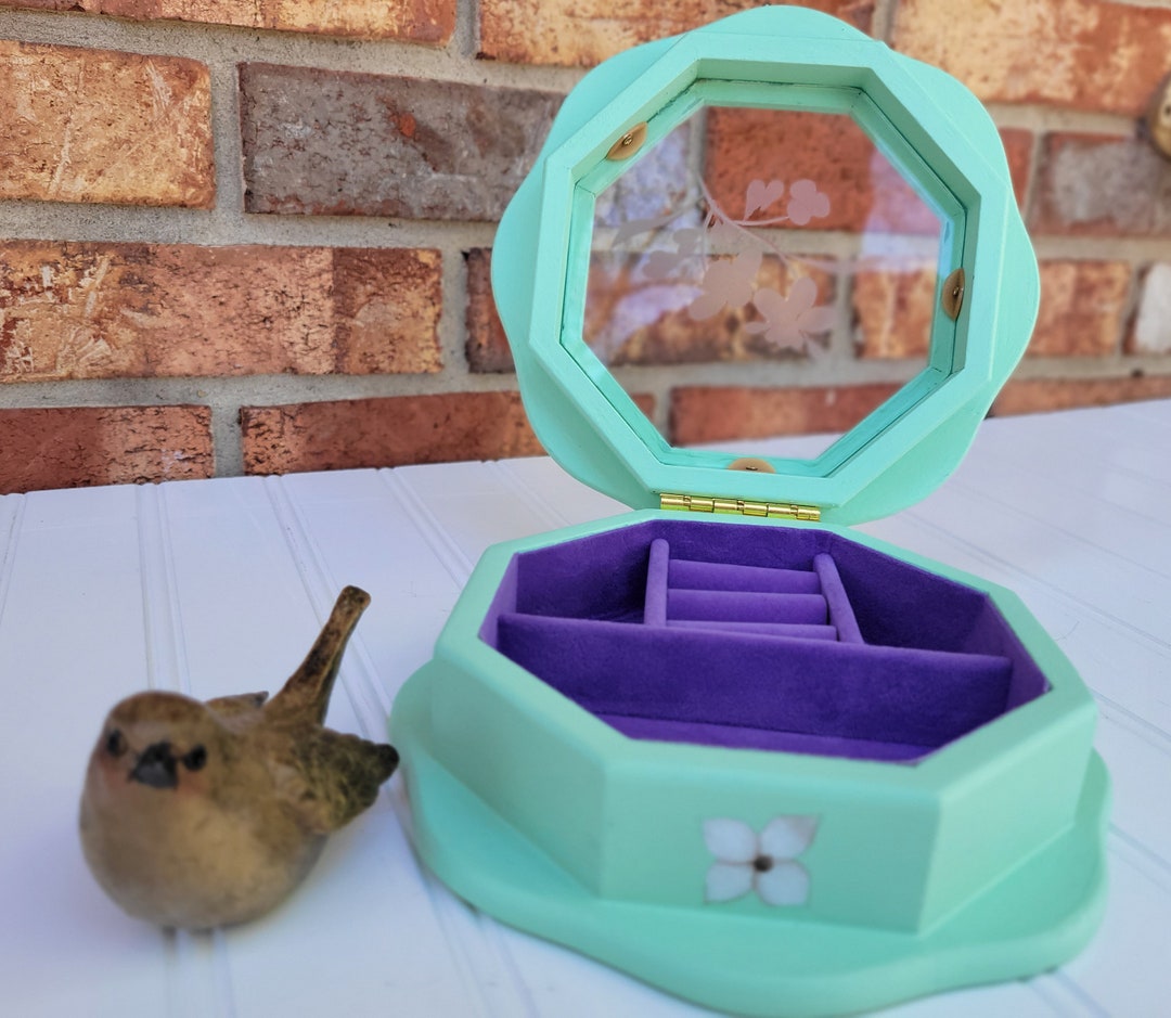 Pretty Mint Green Jewelry Box With Purple Lining Gift for Mom Wife