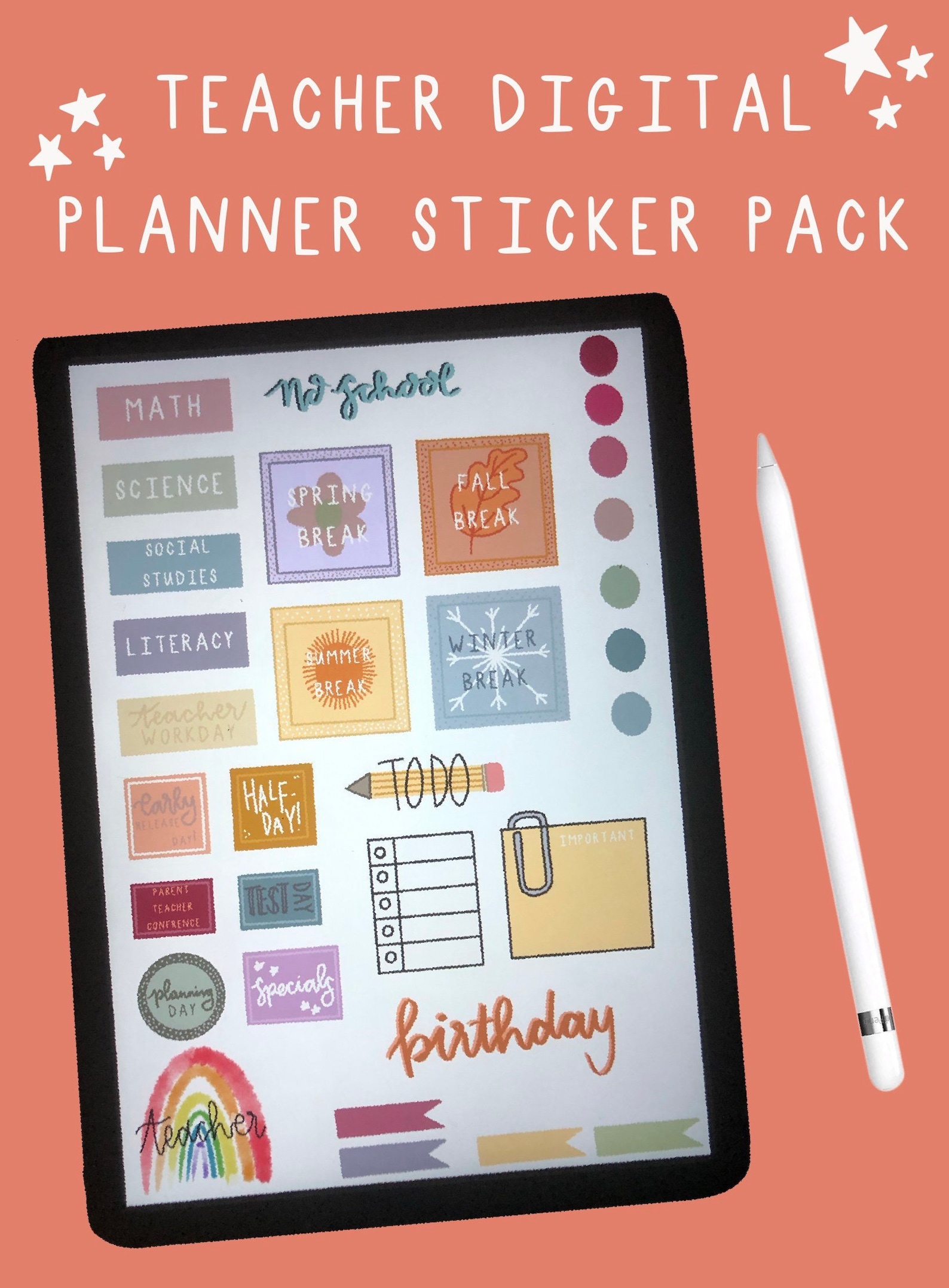Digital Planner Sticker Set for Teachers Minimal Hand Drawn Etsy