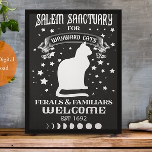 Printable Wall Art Salem Sanctuary for Wayward Cats Bedroom Wall Art, Cat Wall Art, Office Wall Art, Printable Art, Living Room Print