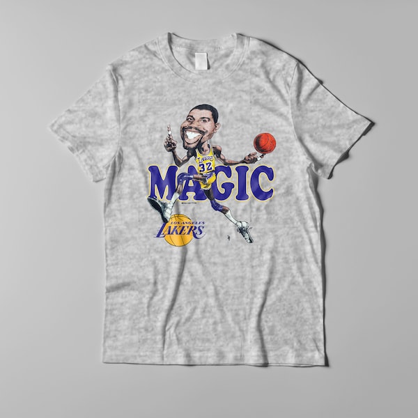 New Throwback 1990’s Magic Johnson Basketball T-Shirt NBA Team Tee, Vintage Style T-Shirt, LALakers memorabilia Magic Caricature Tee