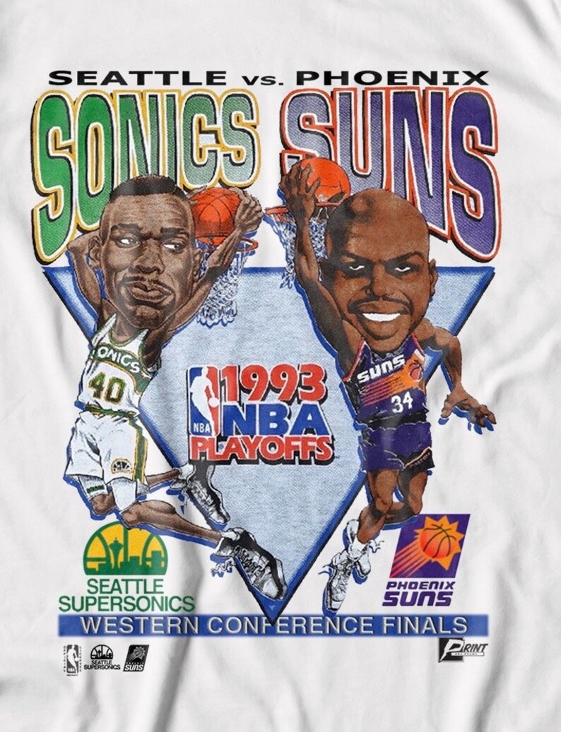 90s Charles Barkley Shawn Kemp, Vintage Style Tshirt, Phoenix Suns Memorabilia Seattle Sonics
