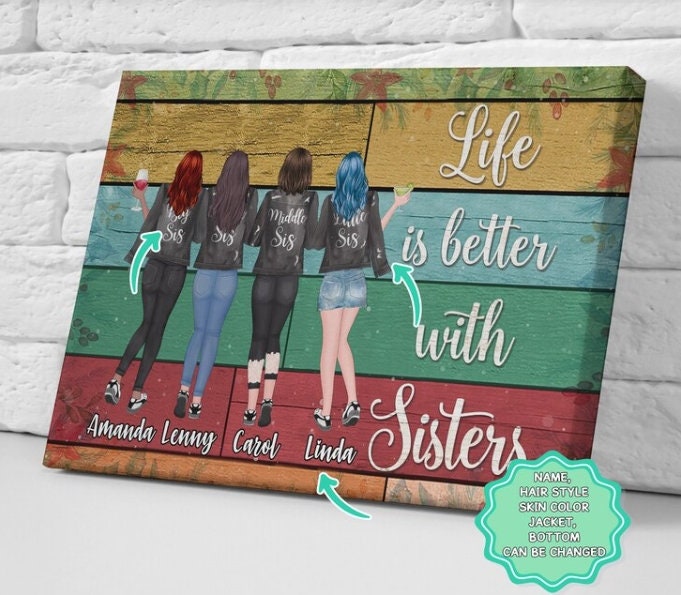 Life Is Better With Sisters Personalized Canvas Custom Name Etsy