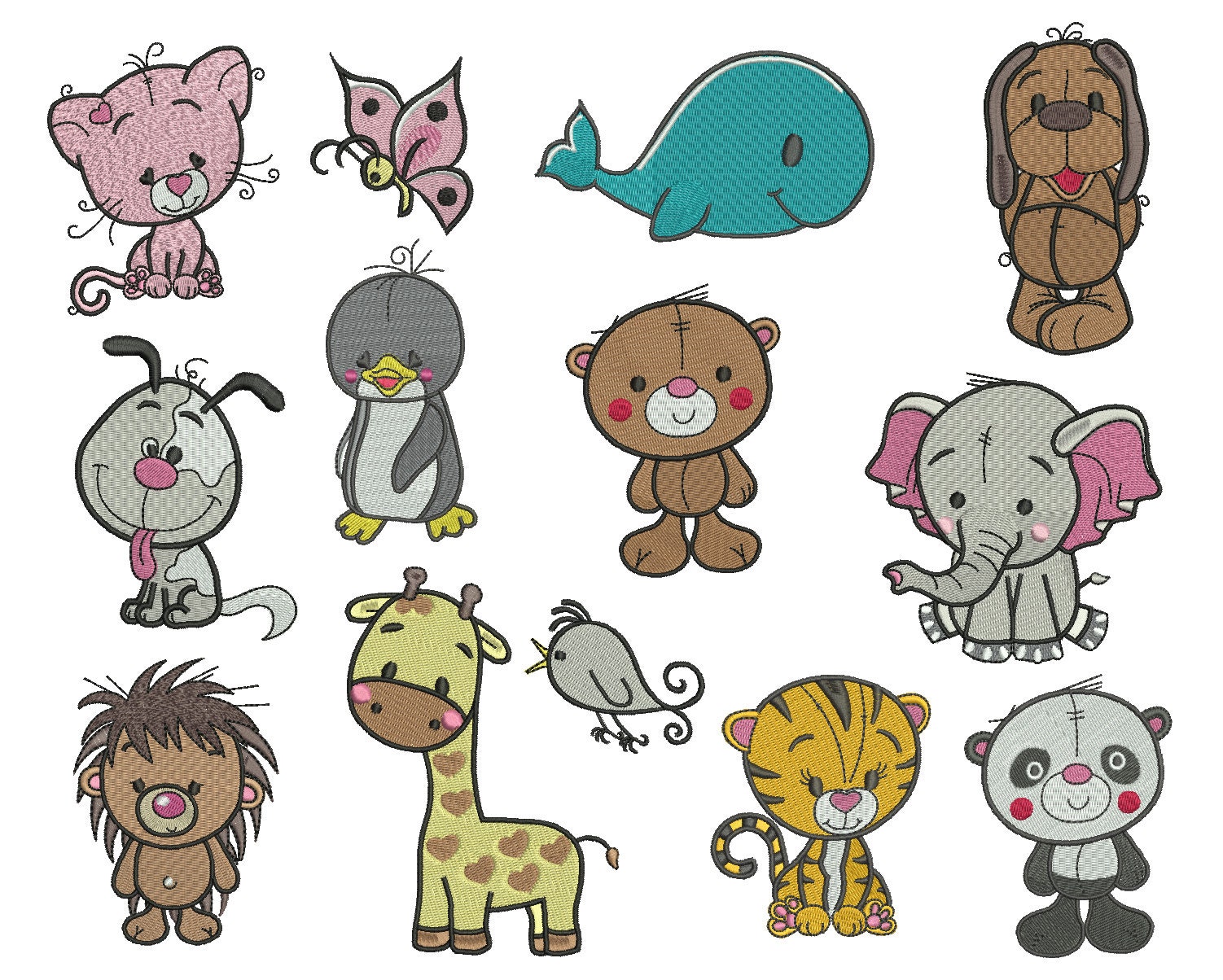 13 Cute Animals Embroidery Design 4 SIZES Etsy