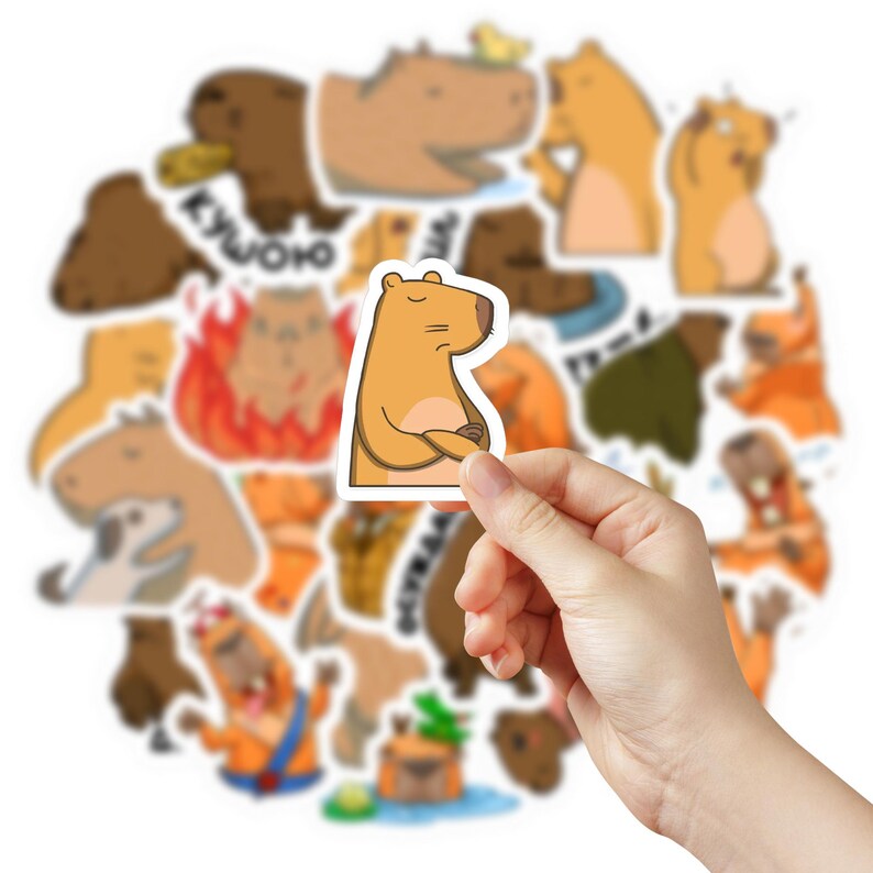 Capybara Sticker Example 20/40/60 Pcs Plump Capybara Stickers Cute Cartoon Carpincho Water Hog ...