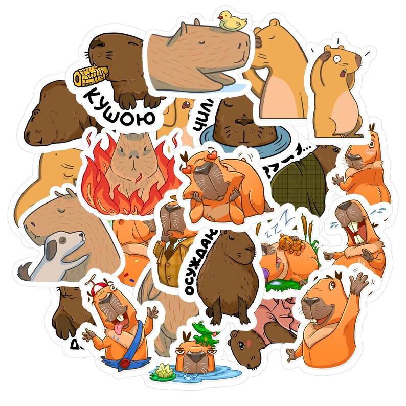 20/40/60 Pcs Plump Capybara Stickers Cute Cartoon Carpincho Water Hog ...