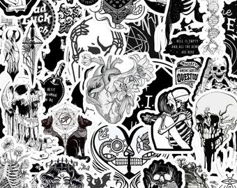 20/40/60 pcs Skeleton Stickers Goth Horror Halloween Skull Black and White Stickers for Laptops Skateboard