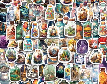 40pcs Bottle Art Stickers, Bottle World Stickers, Miniature World in a Bottle Stickers, Bottle Landscape Diaroma Stickers