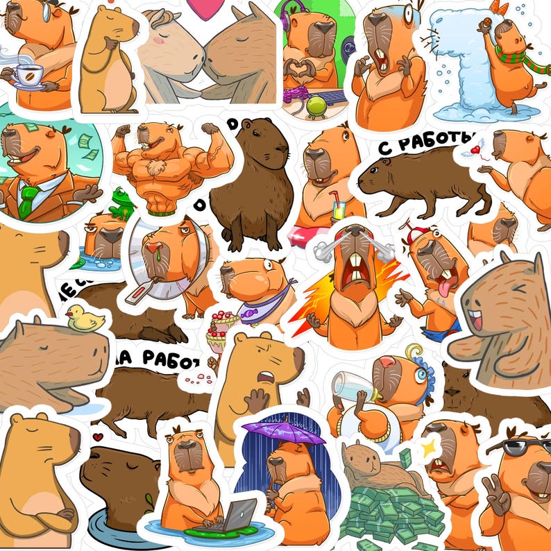 20/40/60 Pcs Plump Capybara Stickers Cute Cartoon Carpincho Water Hog ...