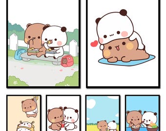A4 Sized Bubududu Poster Cute Bear Couple Bubu and Dudu Poster Wall Decor