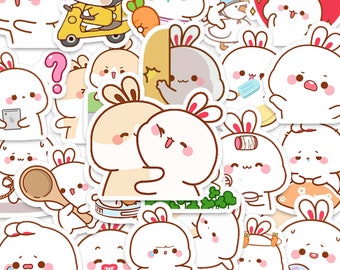 60 pcs Tuji Bunny Stickers Cute Lovely Tooji Rabbits Couple Stickers Matching Hares Stickers for Laptops Skateboard