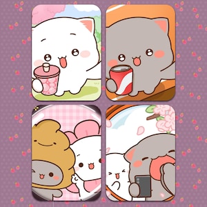 20 pcs Peach and Goma Photo Cards Cute Lovely Cat Couple Travelling Snapshots