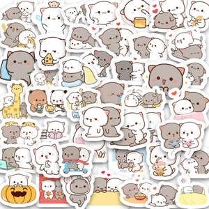 240 pcs Peach and Goma Stickers Cute Cats Couple Stickers for Laptops Skateboard