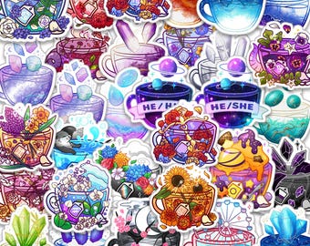 Pack of 40pcs Teacups Stickers, Aesthetic Cups Graffiti, Mugs Decals for Laptops Skateboards