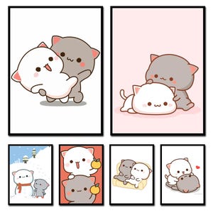 Peach und Goma Poster Süßes Katzen Paar Poster A4 Sized Wall Decor