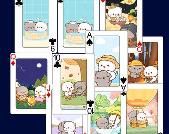 Peach and Goma Poker Card Stickers Cat Couple Playing Cards Stickers for Laptops, Journals & Gifts