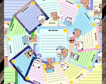 60pcs Bubu Dudu Memopads Stickers Cute Bubu and Dudu Notepad Stickers Lovely Bear Couple Assorted Sticky Notes Memo Sheets Stickers