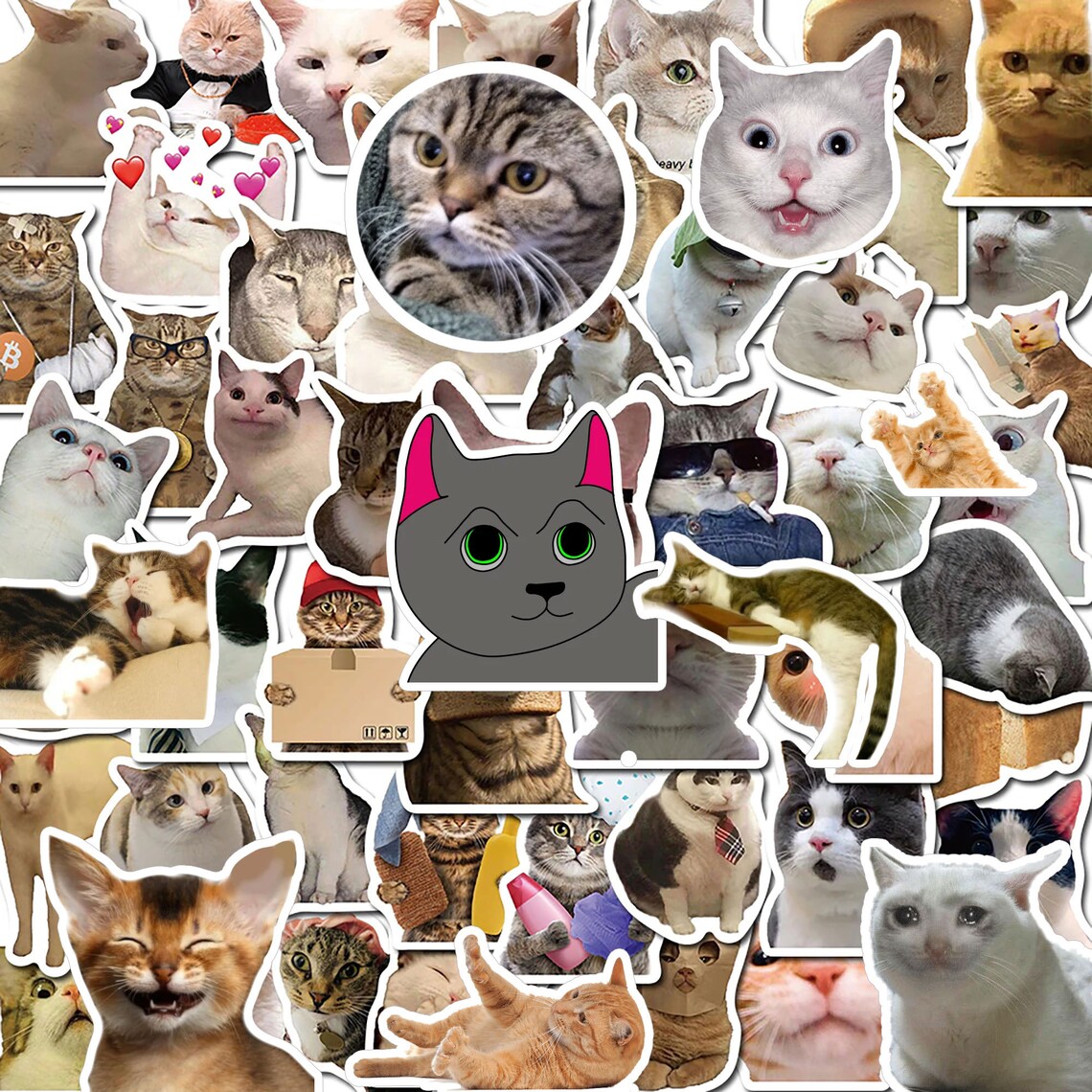 60pcs Cat Meme Stickers Funny Animal Cat Stickers Cute Cats Decals for ...