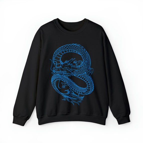 Blue Dragon Sweatshirt Japanese Aesthetic Clothing Dragon Print Chinese Streetwear Vintage Dragon Sweatshirt Dragon Sweatshirt Etsy