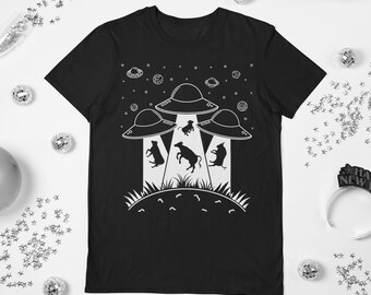 T-shirt UFO, camicia aliena, camicie con disco volante, magliette grafiche, camicia divertente, camicie Area 51, regali alieni, camicia rapimento alieno, maglietta aliena,