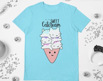 T-shirt gatto dolce Catcream, maglietta gatto, mamma gatto, papà gatto, abbigliamento per gatti, regali per gatti, regalo di Natale, camicia per gatti carina, amanti dei gatti, camicia per gattini,